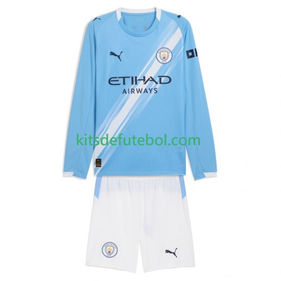 Camisola Manchester City Criança Equipamento principal 2025-2026 Mangas Compridas