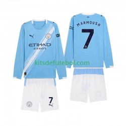 Camisola Manchester City Omar Marmoush 7 Criança Equipamento principal 2025-2026 Mangas Compridas