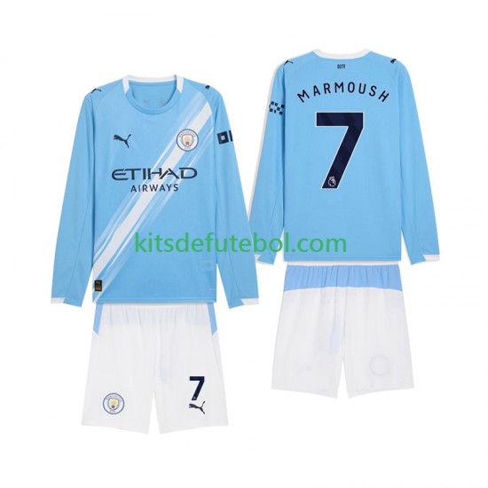 Camisola Manchester City Omar Marmoush 7 Criança Equipamento principal 2025-2026 Mangas Compridas