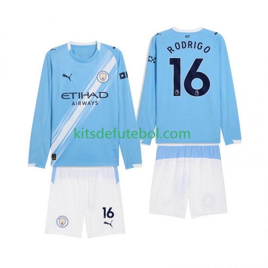 Camisola Manchester City Rodrigo Hernandez 16 Criança Equipamento principal 2025-2026 Mangas Compridas