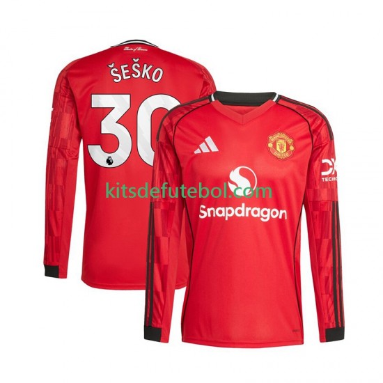 Camisola Manchester United Benjamin Sesko 30 Homem Equipamento principal 2025-2026 Mangas Compridas