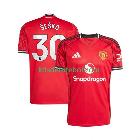 Camisola Manchester United Benjamin Sesko 30 Homem Equipamento principal 2025-2026 Mangas Curtas