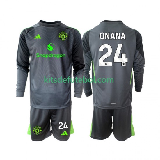 Camisola de Guarda-redes Manchester United Andre Onana 24 Criança Equipamento alternativo 2025-2026 Mangas Compridas