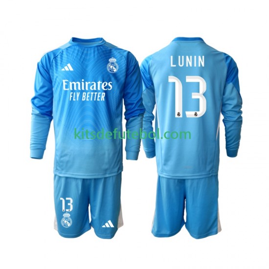 Camisola de Guarda-redes Real Madrid Andriy Lunin 13 Criança Equipamento principal 2025-2026 Mangas Compridas