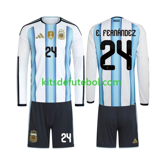 Camisola Seleção da Argentina Enzo Fernandez 24 Criança Equipamento principal Mundial 2026 Mangas Compridas