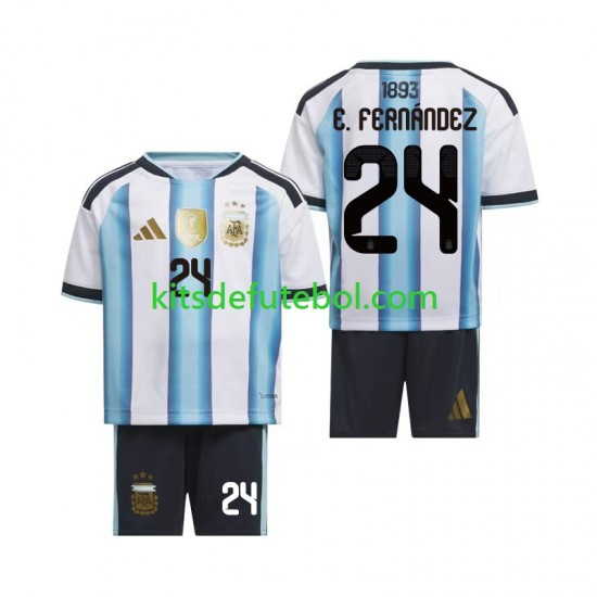 Camisola Seleção da Argentina Enzo Fernandez 24 Criança Equipamento principal Mundial 2026 Mangas Curtas