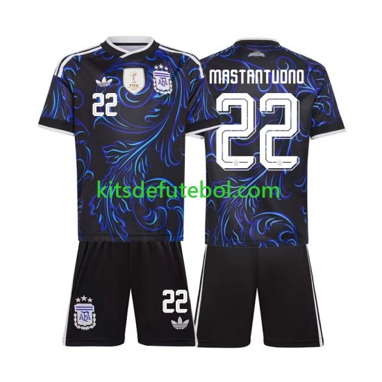 Camisola Seleção da Argentina Franco Mastantuono 22 Criança Equipamento alternativo Mundial 2026 Mangas Curtas