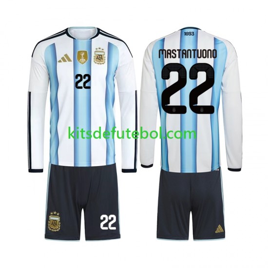 Camisola Seleção da Argentina Franco Mastantuono 22 Criança Equipamento principal Mundial 2026 Mangas Compridas