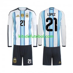 Camisola Seleção da Argentina Jose Manuel Lopez 21 Criança Equipamento principal Mundial 2026 Mangas Compridas