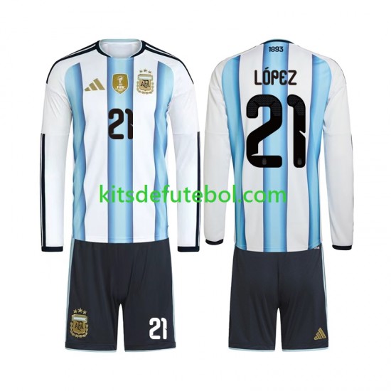 Camisola Seleção da Argentina Jose Manuel Lopez 21 Criança Equipamento principal Mundial 2026 Mangas Compridas