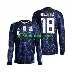Camisola Seleção da Argentina Nico Paz 18 Homem Equipamento alternativo Mundial 2026 Mangas Compridas