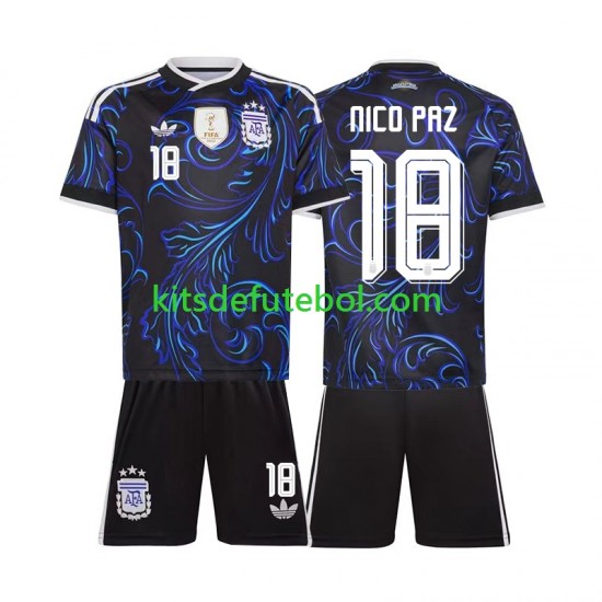 Camisola Seleção da Argentina Nico Paz 18 Criança Equipamento alternativo Mundial 2026 Mangas Curtas