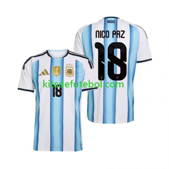 Camisola Seleção da Argentina Nico Paz 18 Homem Equipamento principal Mundial 2026 Mangas Curtas
