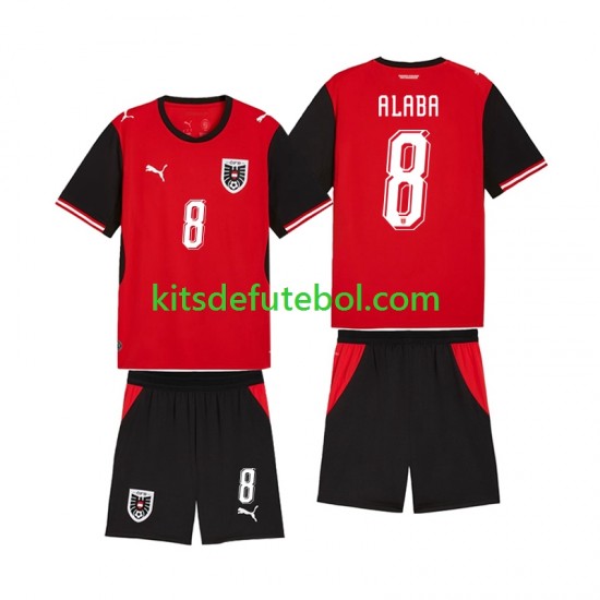 Camisola Seleção da Austríaca David Alaba 8 Criança Equipamento principal Mundial 2026 Mangas Curtas