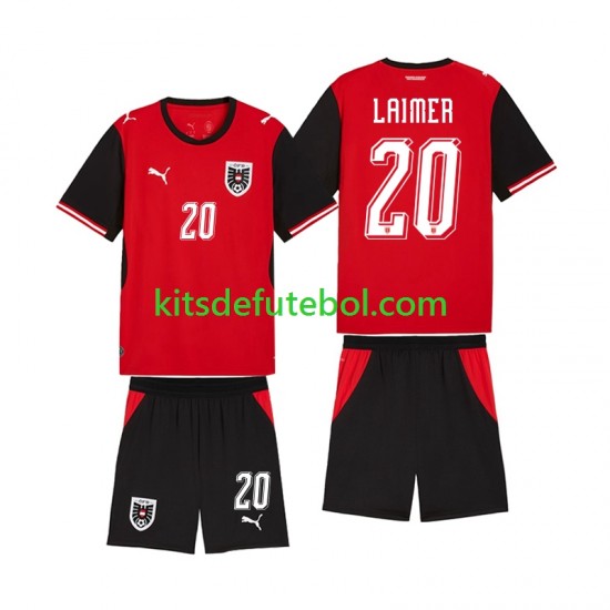 Camisola Seleção da Austríaca Konrad Laimer 20 Criança Equipamento principal Mundial 2026 Mangas Curtas