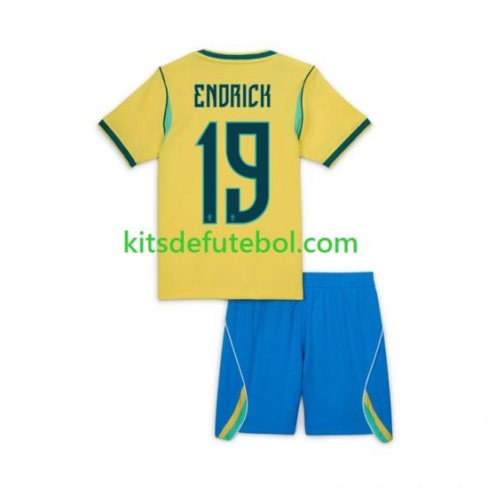 Camisola Seleção da Brasileira Endrick 19 Criança Equipamento principal Mundial 2026 Mangas Curtas