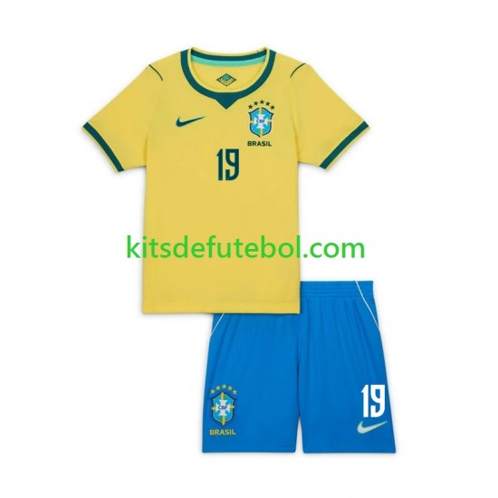 Camisola Seleção da Brasileira Endrick 19 Criança Equipamento principal Mundial 2026 Mangas Curtas