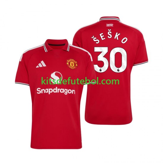 Camisola Manchester United Benjamin Sesko 30 Homem Equipamento principal 2026-2027 Mangas Curtas