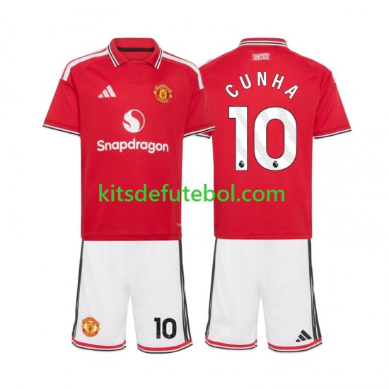 Camisola Manchester United Matheus Cunha 10 Criança Equipamento principal 2026-2027 Mangas Curtas