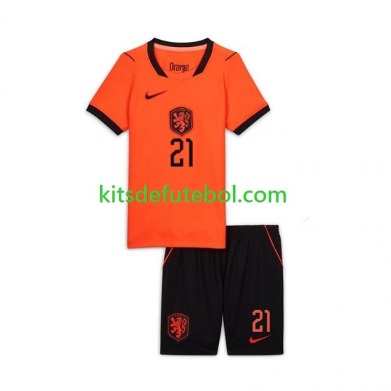 Camisola Seleção da Neerlandesa Frenkie de Jong 21 Criança Equipamento alternativo Mundial 2026 Mangas Curtas
