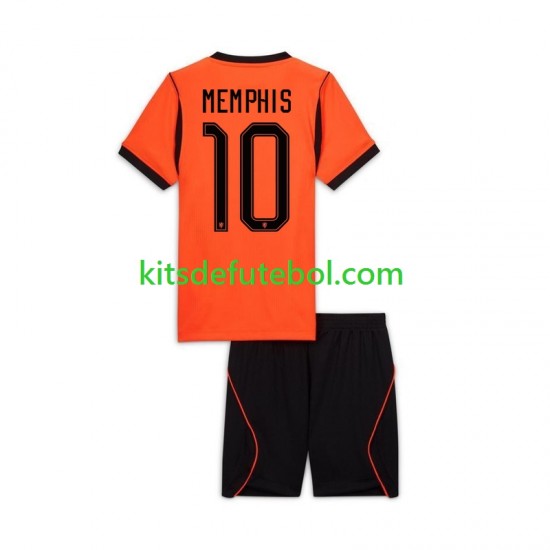 Camisola Seleção da Neerlandesa Memphis Depay 10 Criança Equipamento principal Mundial 2026 Mangas Curtas