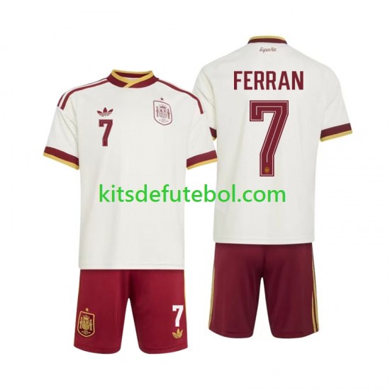 Camisola Seleção da Espanhola Ferran Torres 7 Criança Equipamento alternativo Mundial 2026 Mangas Curtas