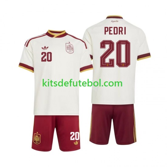 Camisola Seleção da Espanhola Pedri 20 Criança Equipamento alternativo Mundial 2026 Mangas Curtas