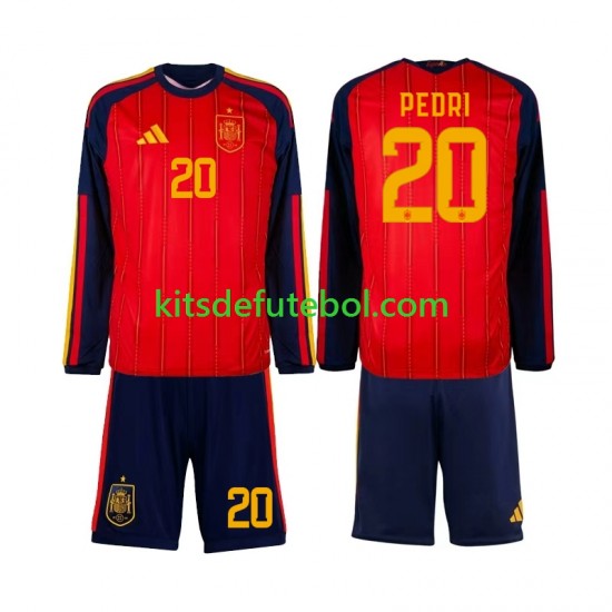 Camisola Seleção da Espanhola Pedri 20 Criança Equipamento principal Mundial 2026 Mangas Compridas