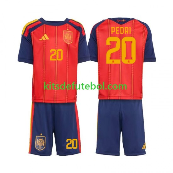 Camisola Seleção da Espanhola Pedri 20 Criança Equipamento principal Mundial 2026 Mangas Curtas