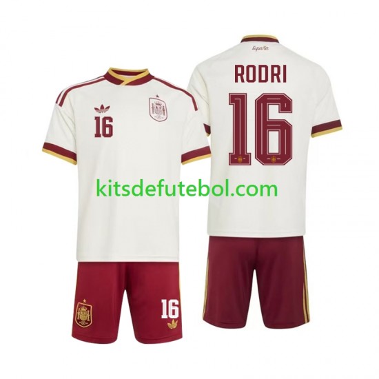 Camisola Seleção da Espanhola Rodri 16 Criança Equipamento alternativo Mundial 2026 Mangas Curtas