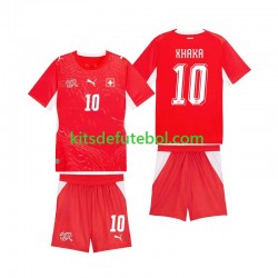 Camisola Seleção da Suíça Granit Xhaka 10 Criança Equipamento principal Mundial 2026 Mangas Curtas