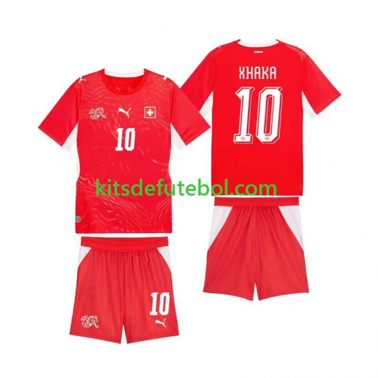 Camisola Seleção da Suíça Granit Xhaka 10 Criança Equipamento principal Mundial 2026 Mangas Curtas
