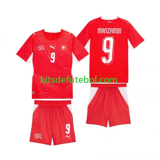 Camisola Seleção da Suíça Johan Manzambi 9 Criança Equipamento principal Mundial 2026 Mangas Curtas