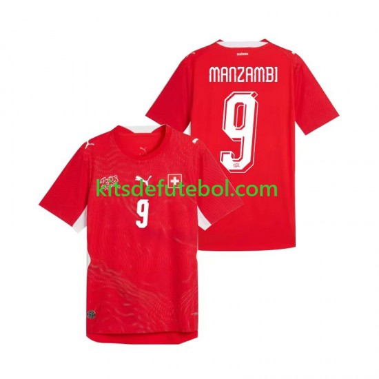 Camisola Seleção da Suíça Johan Manzambi 9 Homem Equipamento principal Mundial 2026 Mangas Curtas
