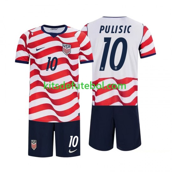 Camisola Seleção da Estados Unidos Christian Pulisic 10 Criança Equipamento principal Mundial 2026 Mangas Curtas