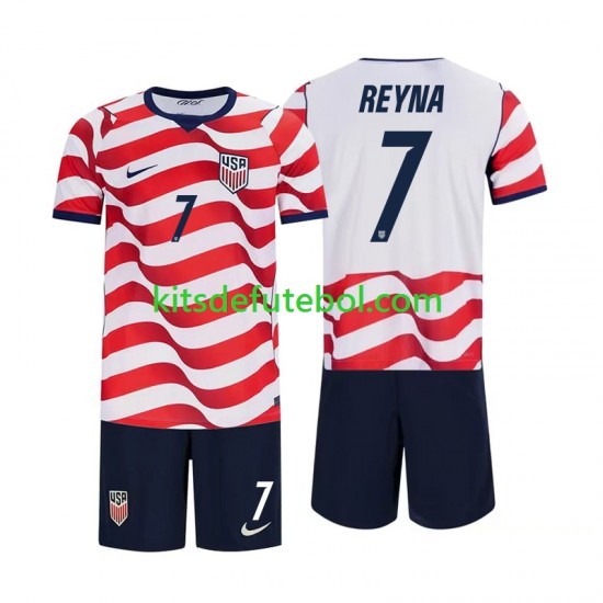 Camisola Seleção da Estados Unidos Giovanni Reyna 7 Criança Equipamento principal Mundial 2026 Mangas Curtas