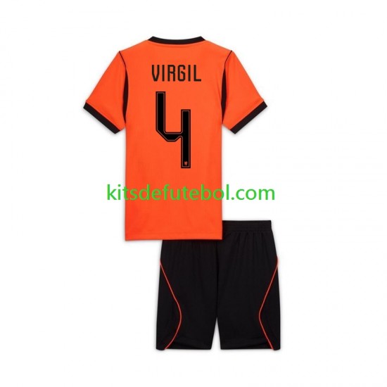 Camisola Seleção da Neerlandesa Virgil van Dijk 4 Criança Equipamento principal Mundial 2026 Mangas Curtas