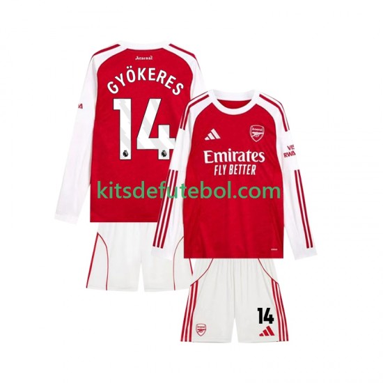 Camisola Arsenal Viktor Gyokeres 14 Criança Equipamento principal 2025-2026 Mangas Compridas