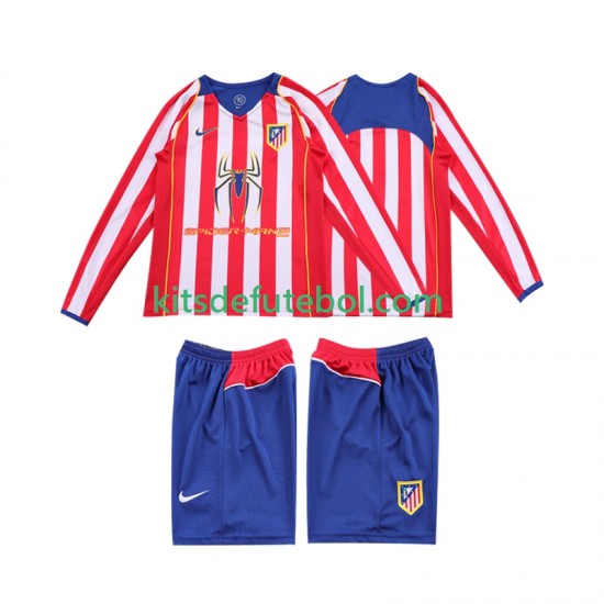 Camisola Retrô Atlético Madrid Criança Equipamento principal 2004 2005 Mangas Compridas