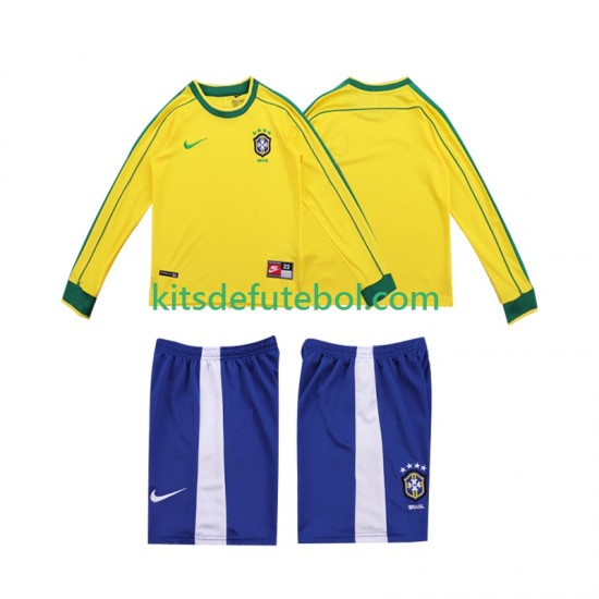 Camisola Retrô Seleção da Brasileira Criança Equipamento principal 1998 Mangas Compridas