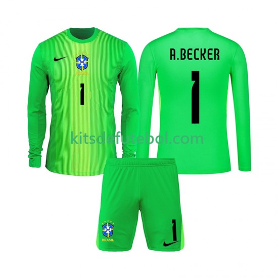 Camisola de Guarda-redes Seleção da Brasileira Alisson Becker 1 Criança Equipamento principal 2026 Mangas Compridas