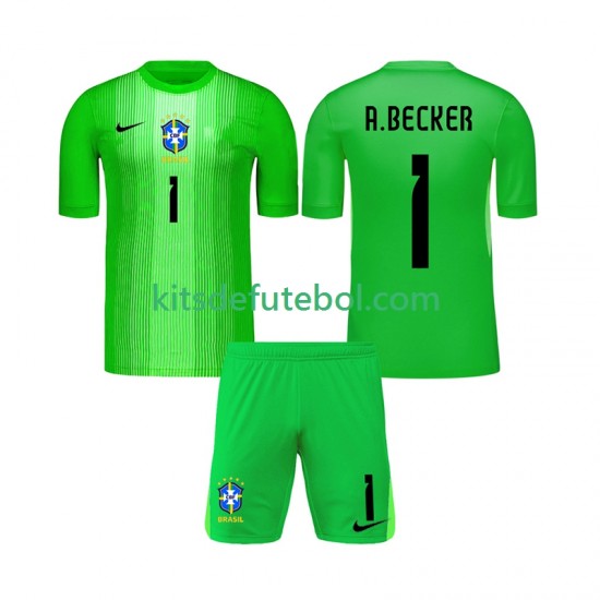 Camisola de Guarda-redes Seleção da Brasileira Alisson Becker 1 Criança Equipamento principal 2026 Mangas Curtas