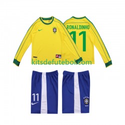Camisola Retrô Seleção da Brasileira RONALDINHO 11 Criança Equipamento principal 1998 Mangas Compridas
