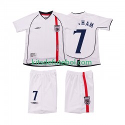 Camisola Retrô Seleção da Inglesa BECKHAM 7 Criança Equipamento principal 2002 Mangas Curtas