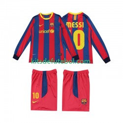 Camisola Retrô FC Barcelona Lionel Messi 10 Criança Equipamento principal 2010 2011 Mangas Compridas