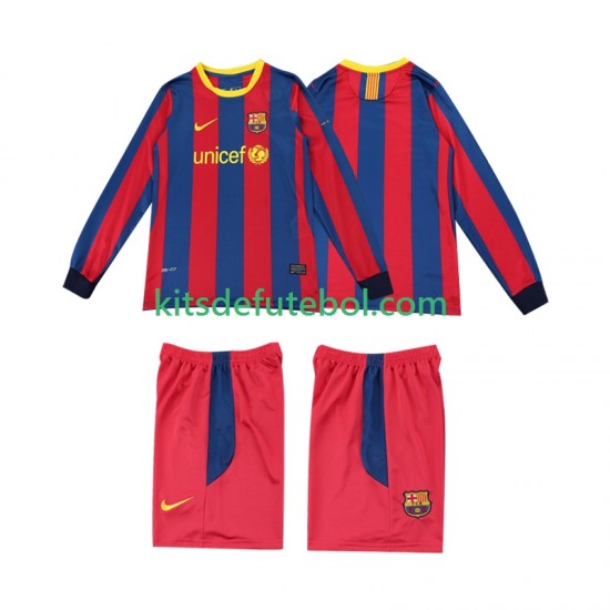 Camisola Retrô FC Barcelona Criança Equipamento principal 2010 2011 Mangas Compridas