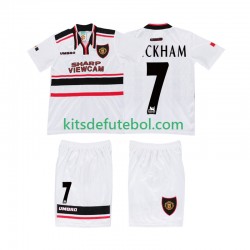 Camisola Retrô Manchester United BECKHAM 7 Criança Equipamento alternativo 1998 Mangas Curtas