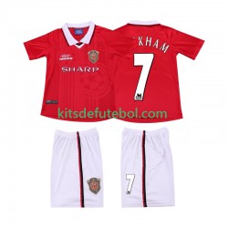 Camisola Retrô Manchester United BECKHAM 7 Criança Equipamento principal 1999 2000 Mangas Curtas