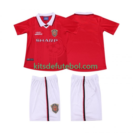 Camisola Retrô Manchester United Criança Equipamento principal 1999 2000 Mangas Curtas