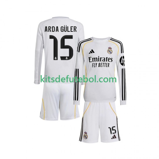 Camisola Real Madrid Arda Guler 15 Criança Equipamento principal 2025-2026 Mangas Compridas